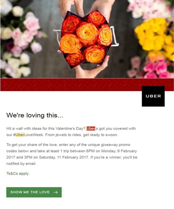 Campagne marketing Uber pour la saint valentin