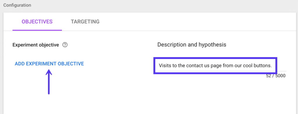 Créer un objectif sur Google Optimize dans WordPress